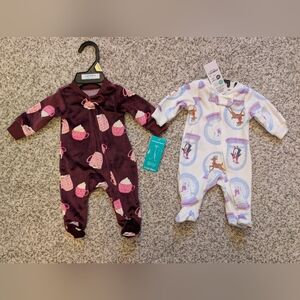2 NWT Carter's Girl Preemie Sleepers Pajamas SO SOFT!